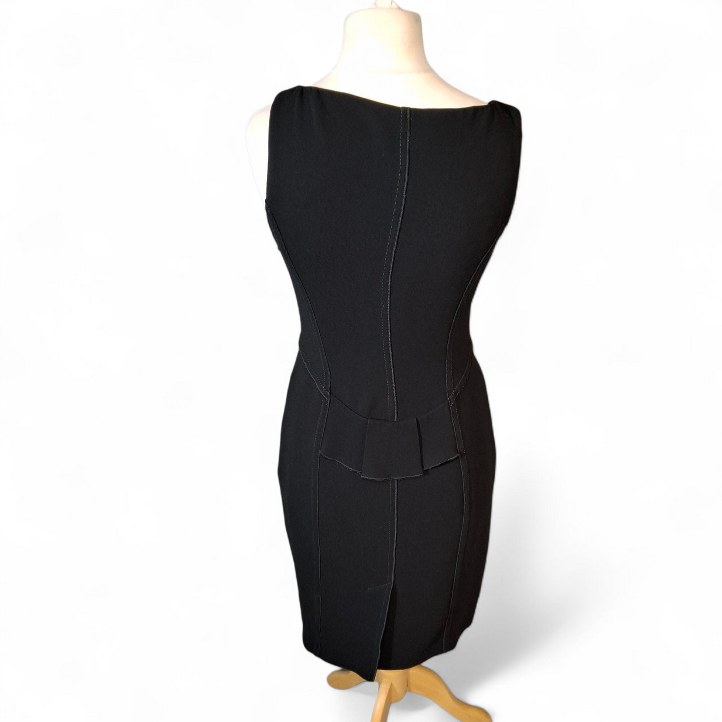 Karen Millen Black Sleeveless A-Line Dress – UK 12 – Frill Detail, Lined