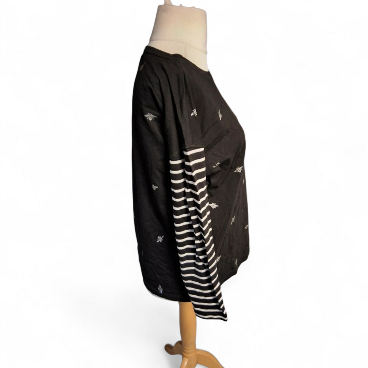 Joules Black Long Sleeve Bee Print T-Shirt – Size 12 – 100% Cotton