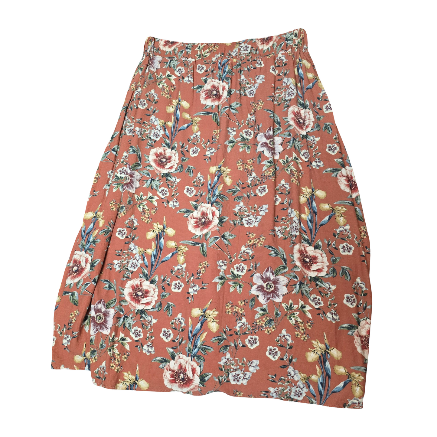 Laura Ashley Rust Floral Midi Skirt – UK Size 8 – Pockets + Pretty Vibes