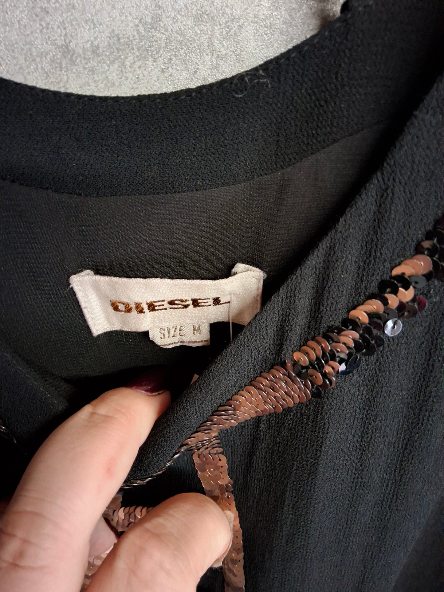 Y2K Diesel Black & Bronze Sequin Sleeveless Dress – Size M – 2000s