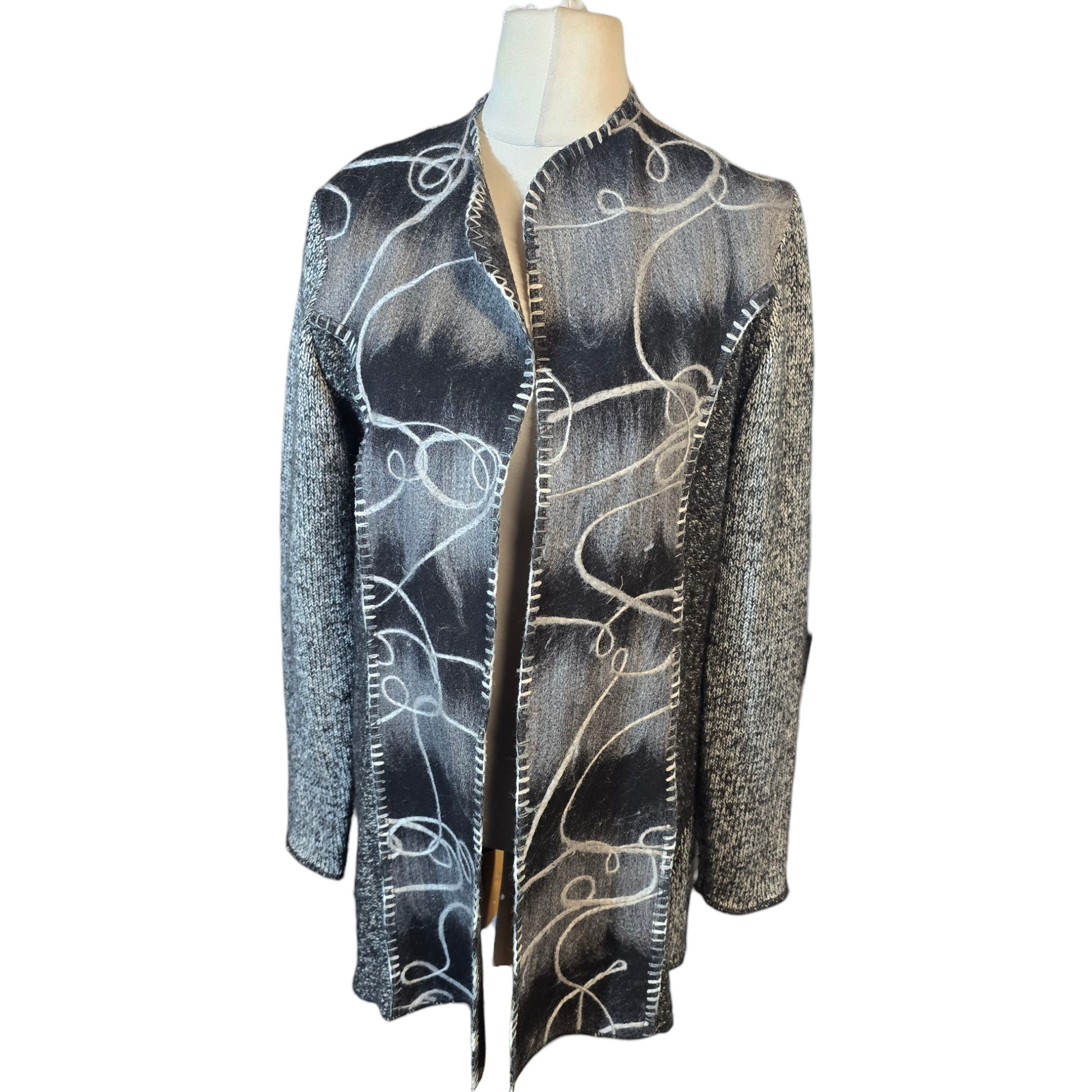 Klass Grey & Black Patterned Open Midi  Cardigan – UK Size 16