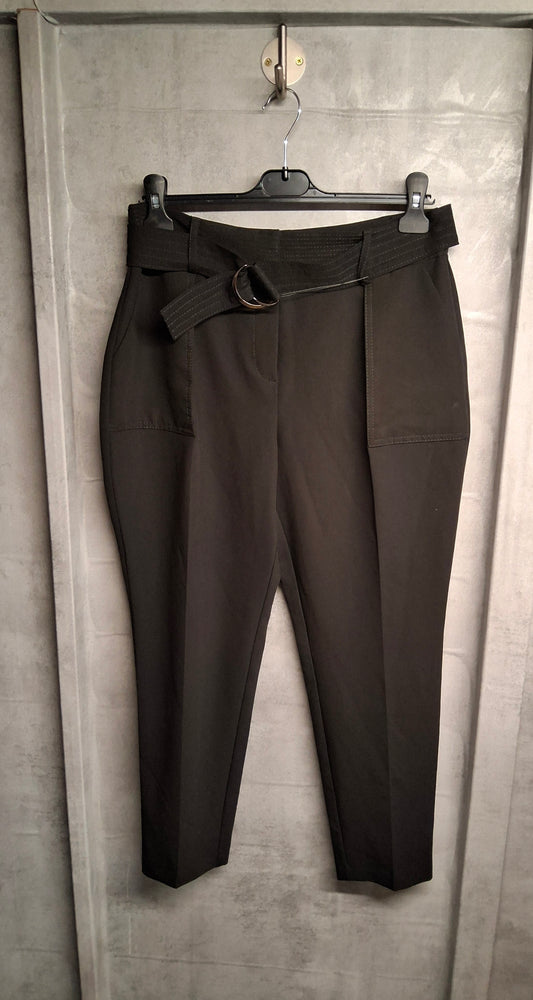 Next Petite Black Slim Leg Trousers with Belt – Size 12
