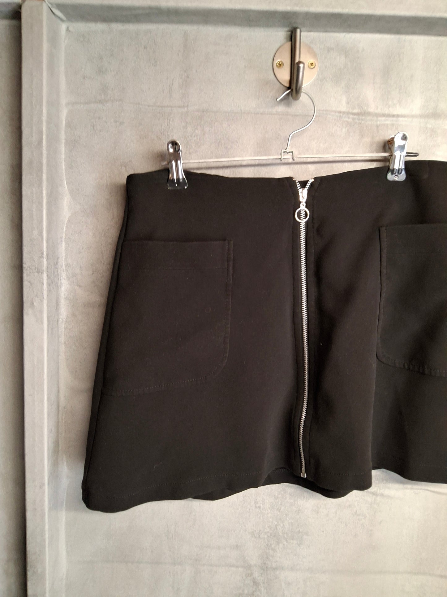 Miss Selfridge Black Mini Skirt – Size 10 – Zip Front & Pockets