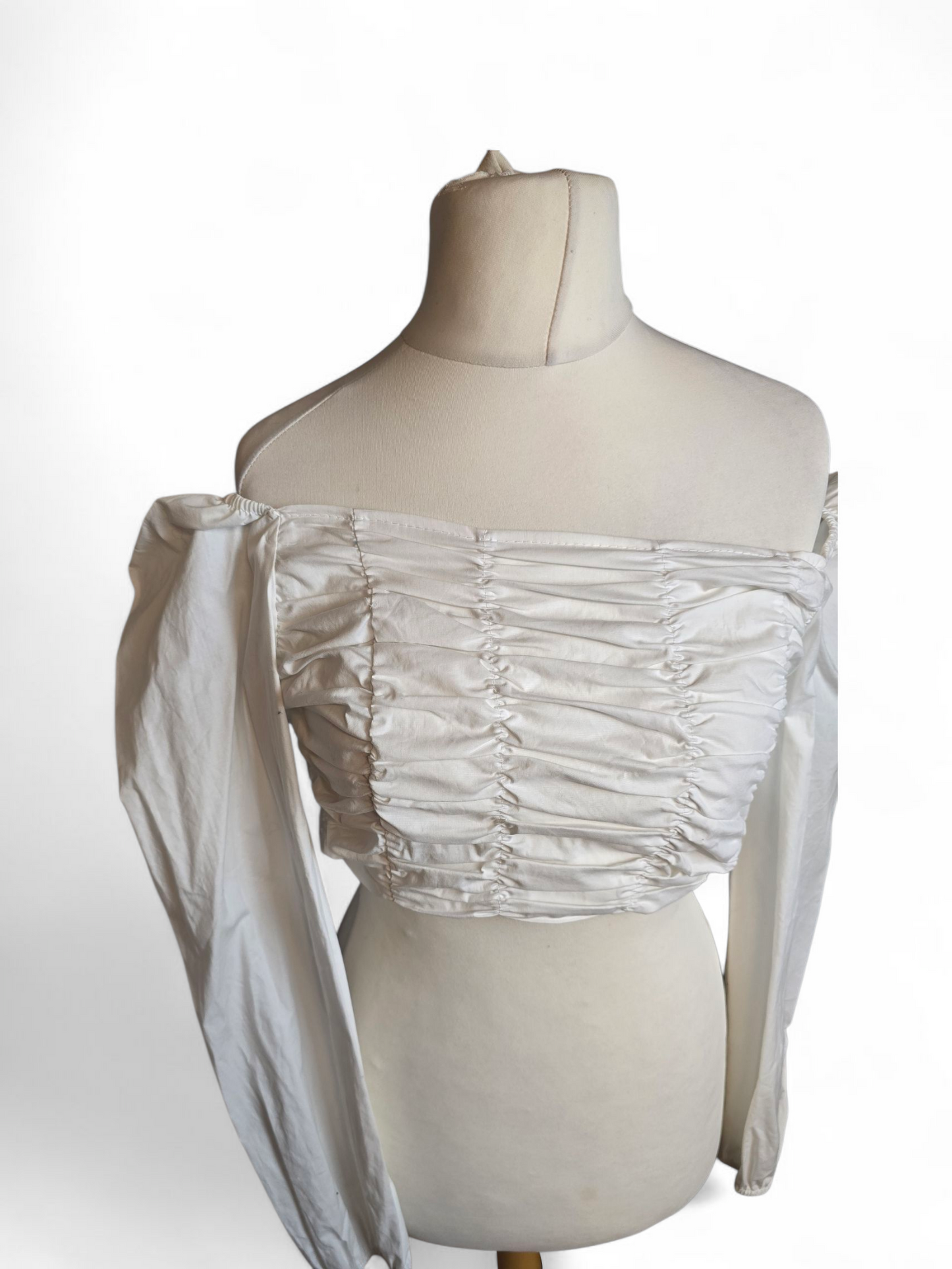 Boohoo White Off-the-Shoulder Cotton Crop Top | Size 10 UK | New with Tags