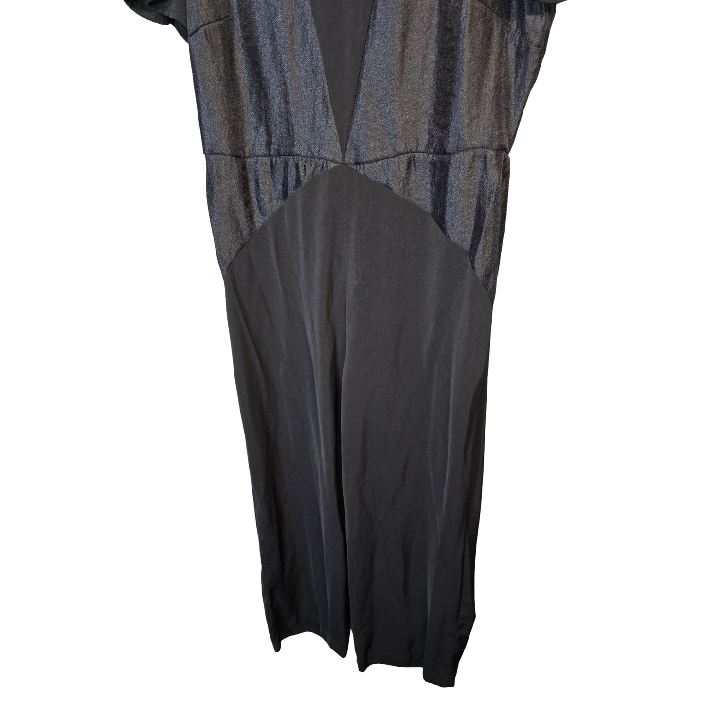 M&S Black Silky Short-Sleeve Flared Leg Jumpsuit – Size 12 Regular