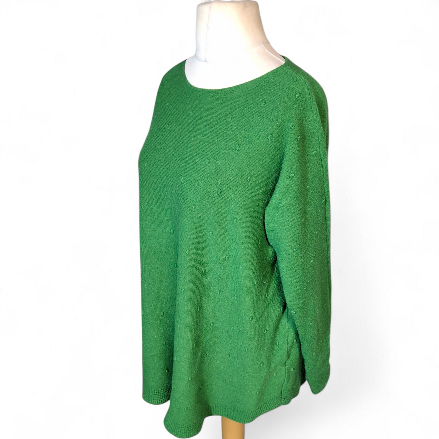 Lucy Sparks Green Embossed Knit Jumper – Longer Length – Relaxed Fit – Size 14/16