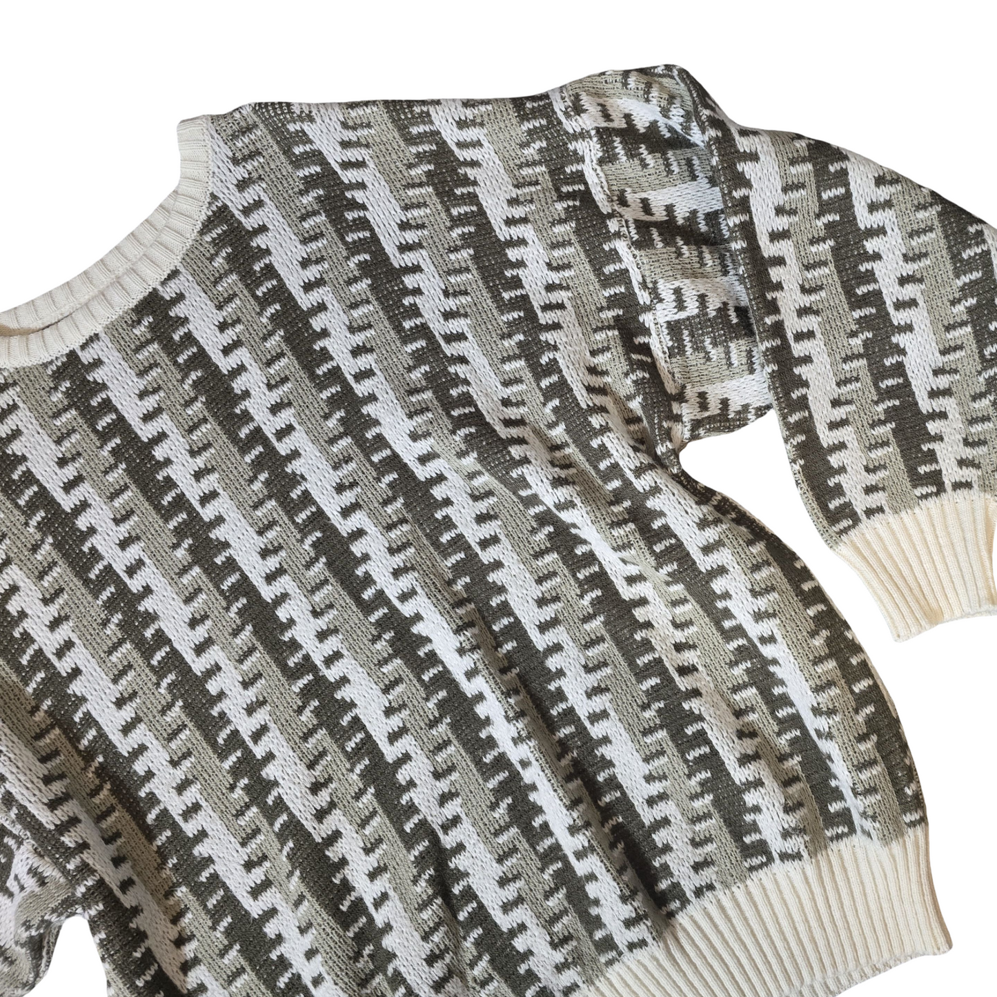 Vintage Avanti Grey White Beige Knit Jumper – Men’s Relaxed Fit – Retro Style