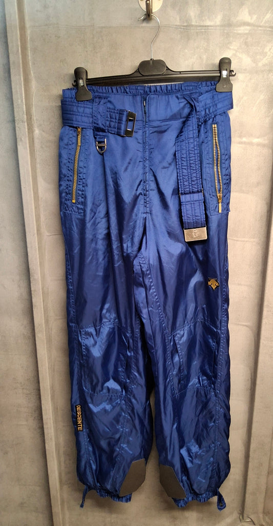Descente Men’s Blue Ski Trousers – Belted, Cuffed Bottoms, Size W28” L41” – Polyamide