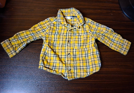 M&Co Yellow Checked Shirt – Boys 6–9 Months – 100% Cotton