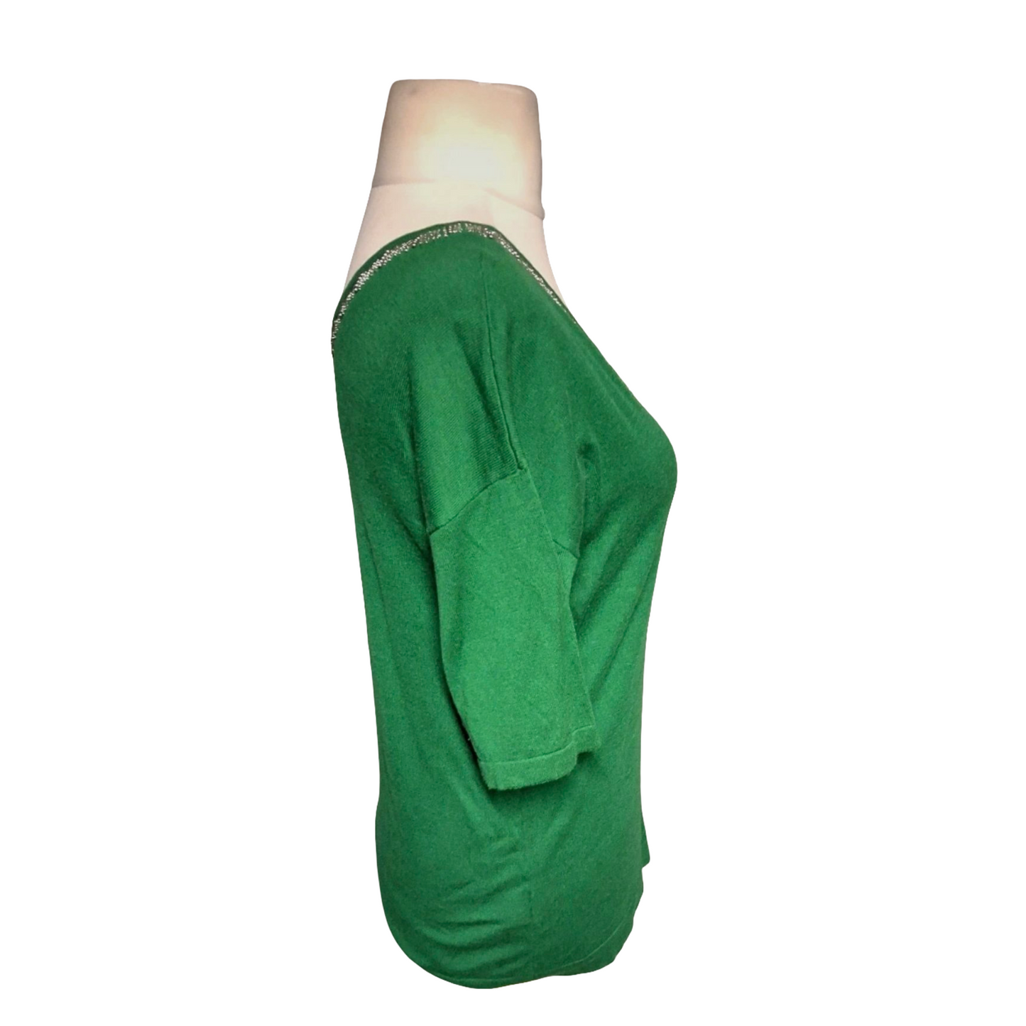 Next Green Embellished V-Neck ¾ Sleeve Top – Size 6 (Best for uk size 8)