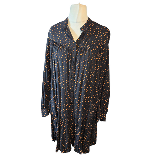 Primark Black & Orange Polka Dot Dress – Long Sleeve – Size 14 – 100% Viscose