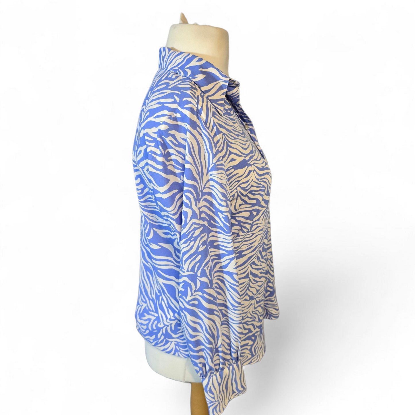 Marks & Spencer Blue & White Patterned Shirt – Oversized Button-Up – Size 10