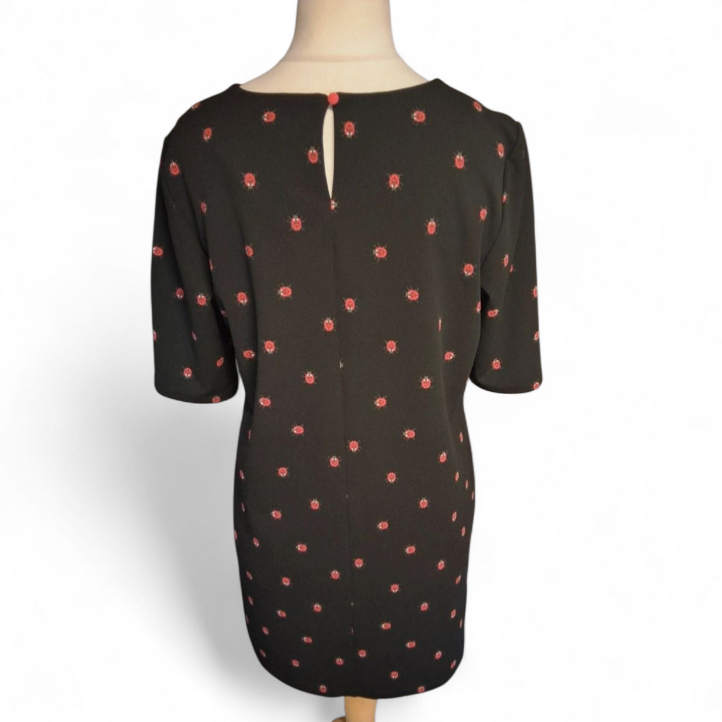 Next Black Ladybird Print Tunic Dress – Size 14 – Quirky Everyday Style £5