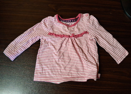 F&F Girls Pink & White Stripe Long Sleeve T-Shirt – 3–6 Months – 100% Cotton