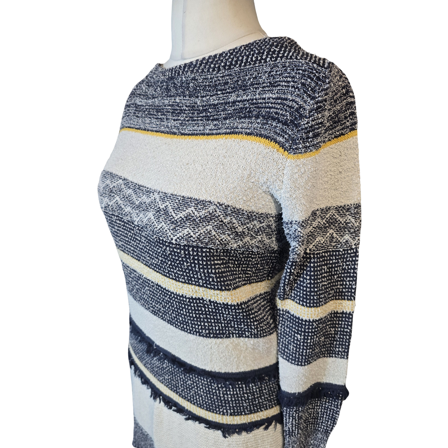 White Stuff Navy Frayed Jumper  Casual Knit – Size 12