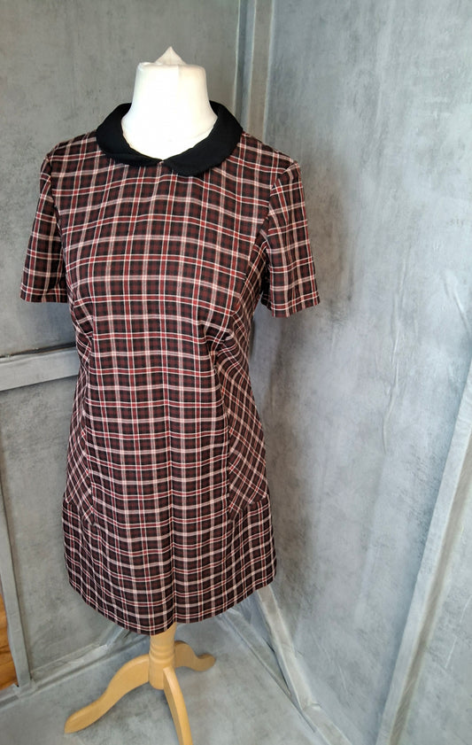 George Red & Black Tartan Collared Dress | Size 12 | Plaid Knee-Length Dress | Vintage Vibes