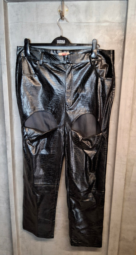 MissPap Black Faux Leather Snakeskin Straight Leg Trousers – Size 16
