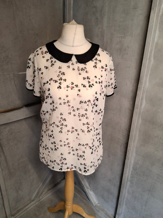 Marks & Spencer White Sheer Floral Print Top – Size 14 – NWT