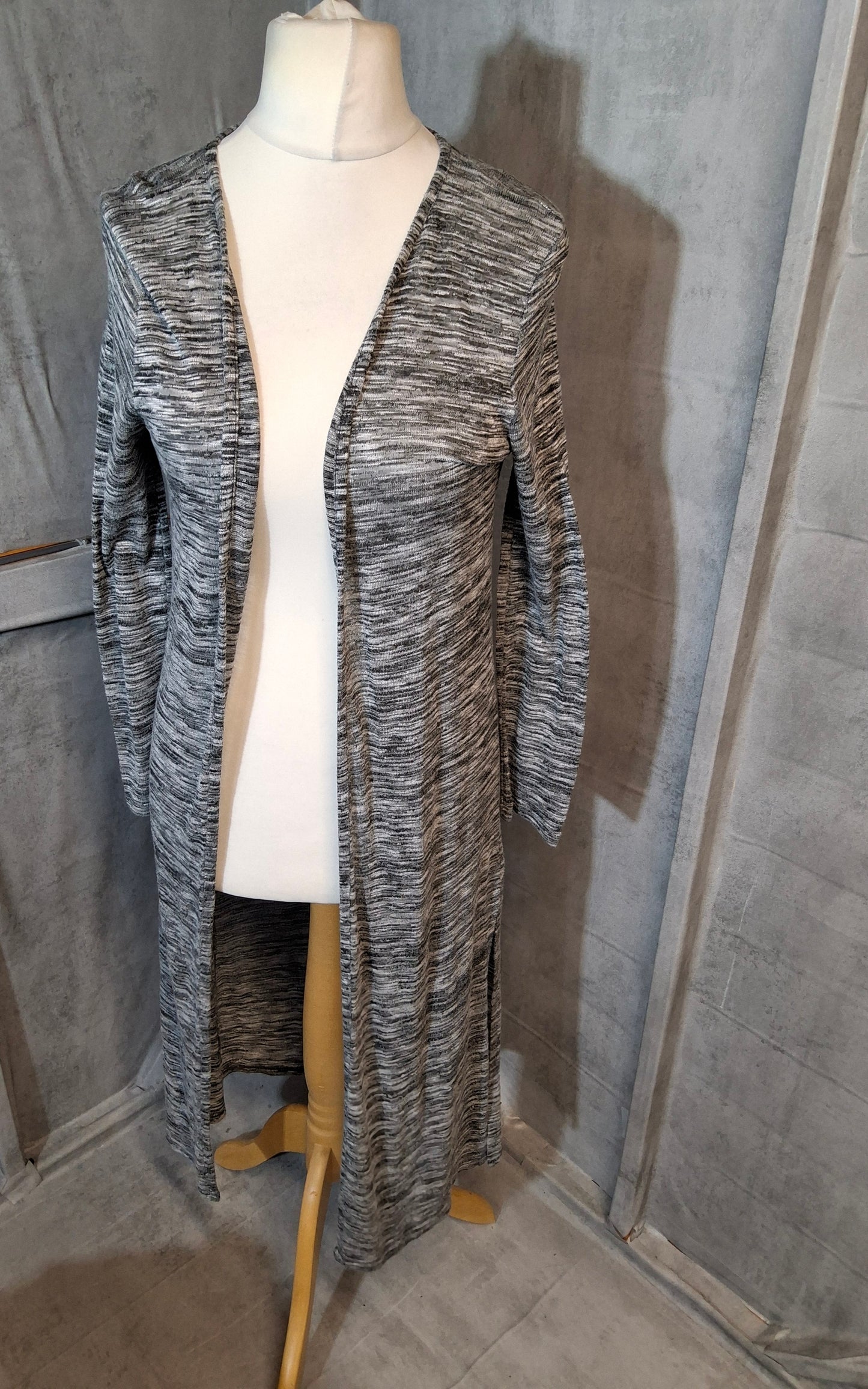 Tu Grey Marl Midi Cardigan – Open Front, Long Sleeve, Size 10

