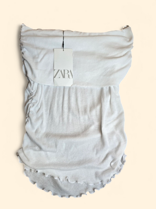 Zara white strapless runched tshirt size Med New size 10/12
