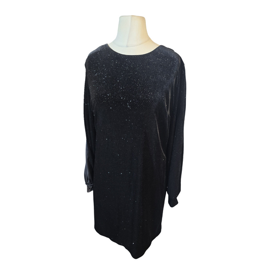 Next Black Velvet Sequin Dress – Open Back & Slit Sleeves – Size 14