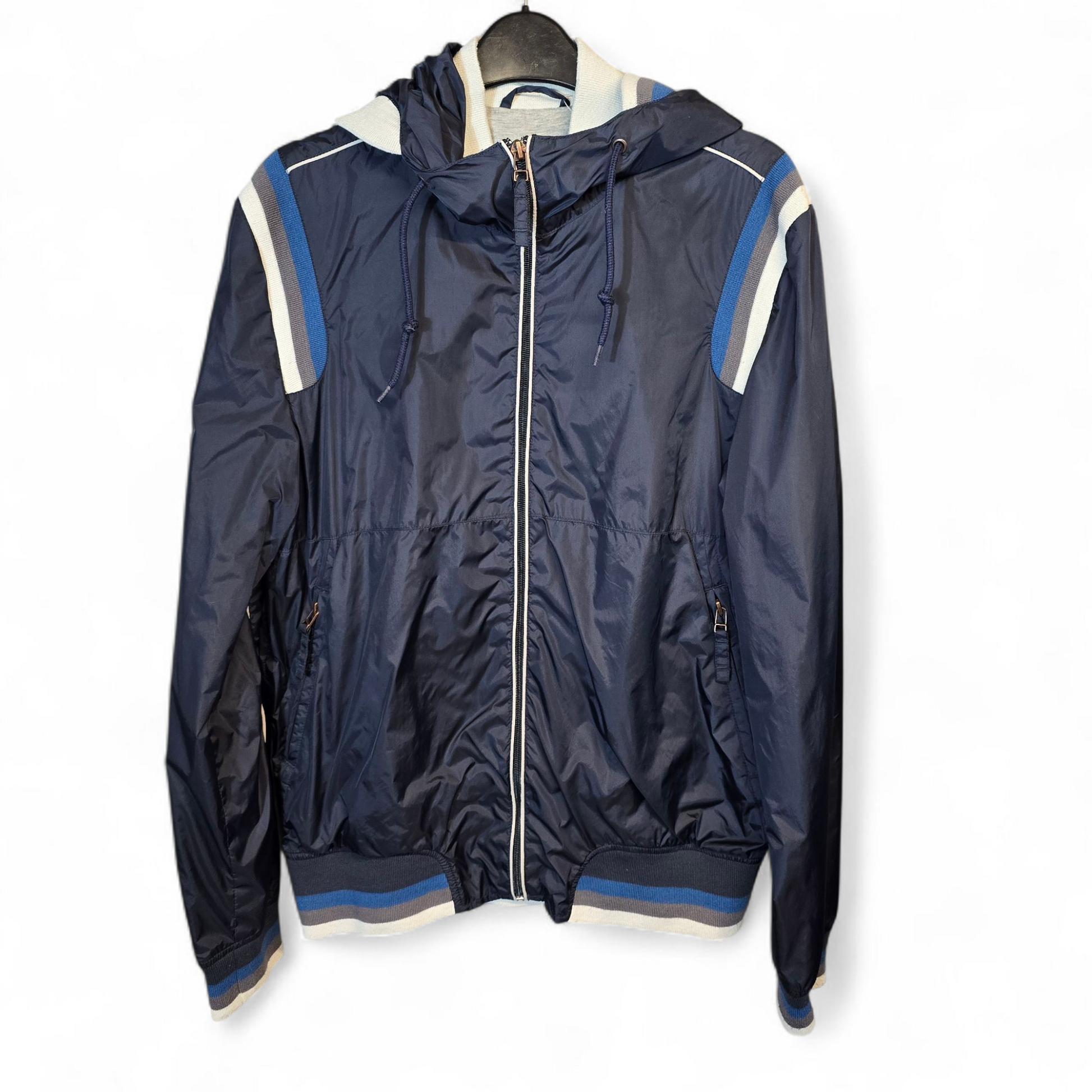 Topman Men’s Blue Waterproof Lightweight Jacket – Hooded, Zip Close, Size M