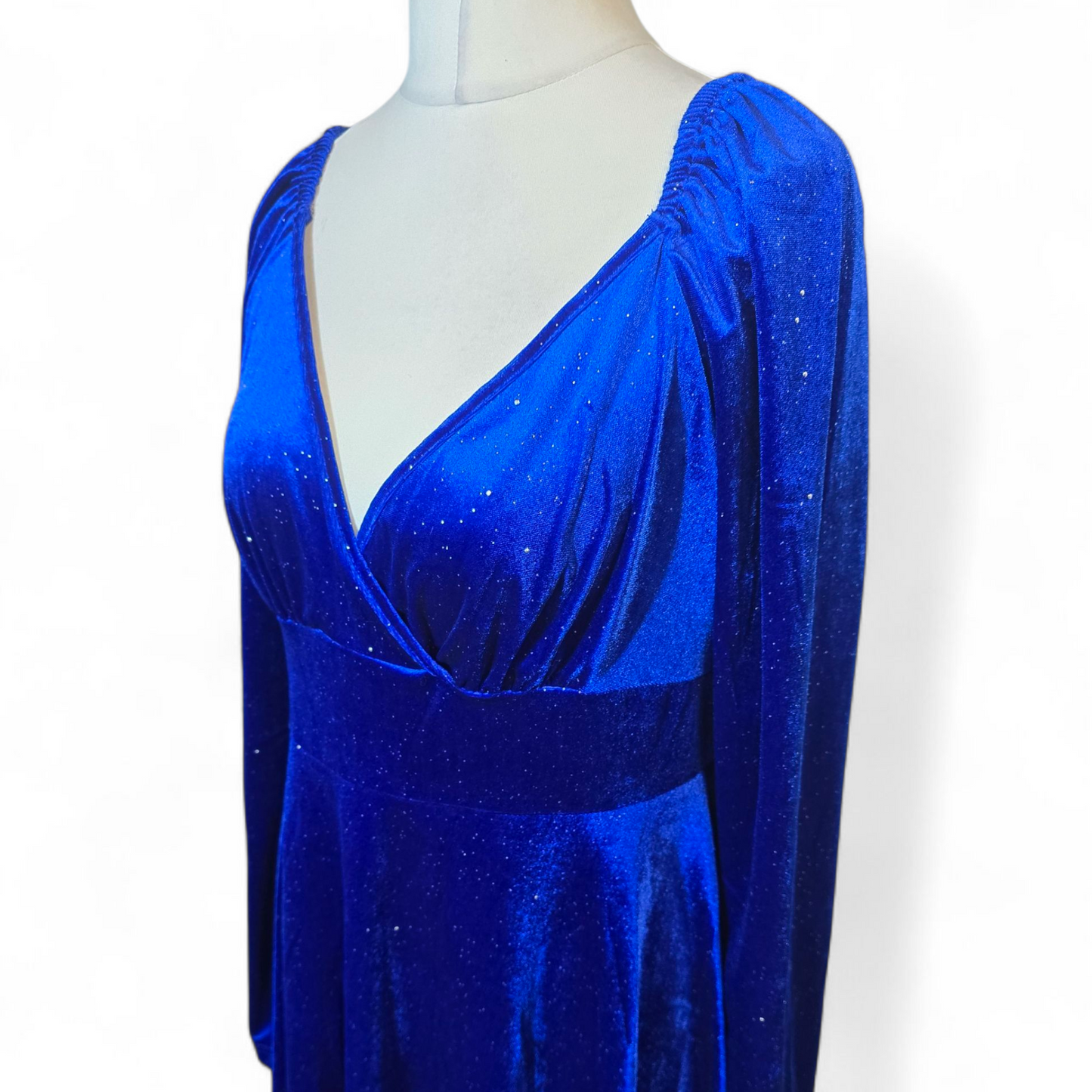 Shein Blue Glitter Velvet Flared Dress – Size XL (UK size 14/16)