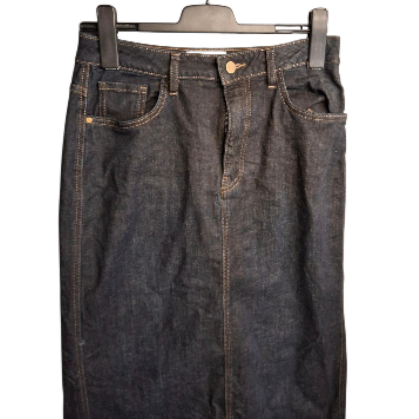 Primark The Edit Dark Navy Denim Long Skirt – Size 12, Pockets & Back Slit