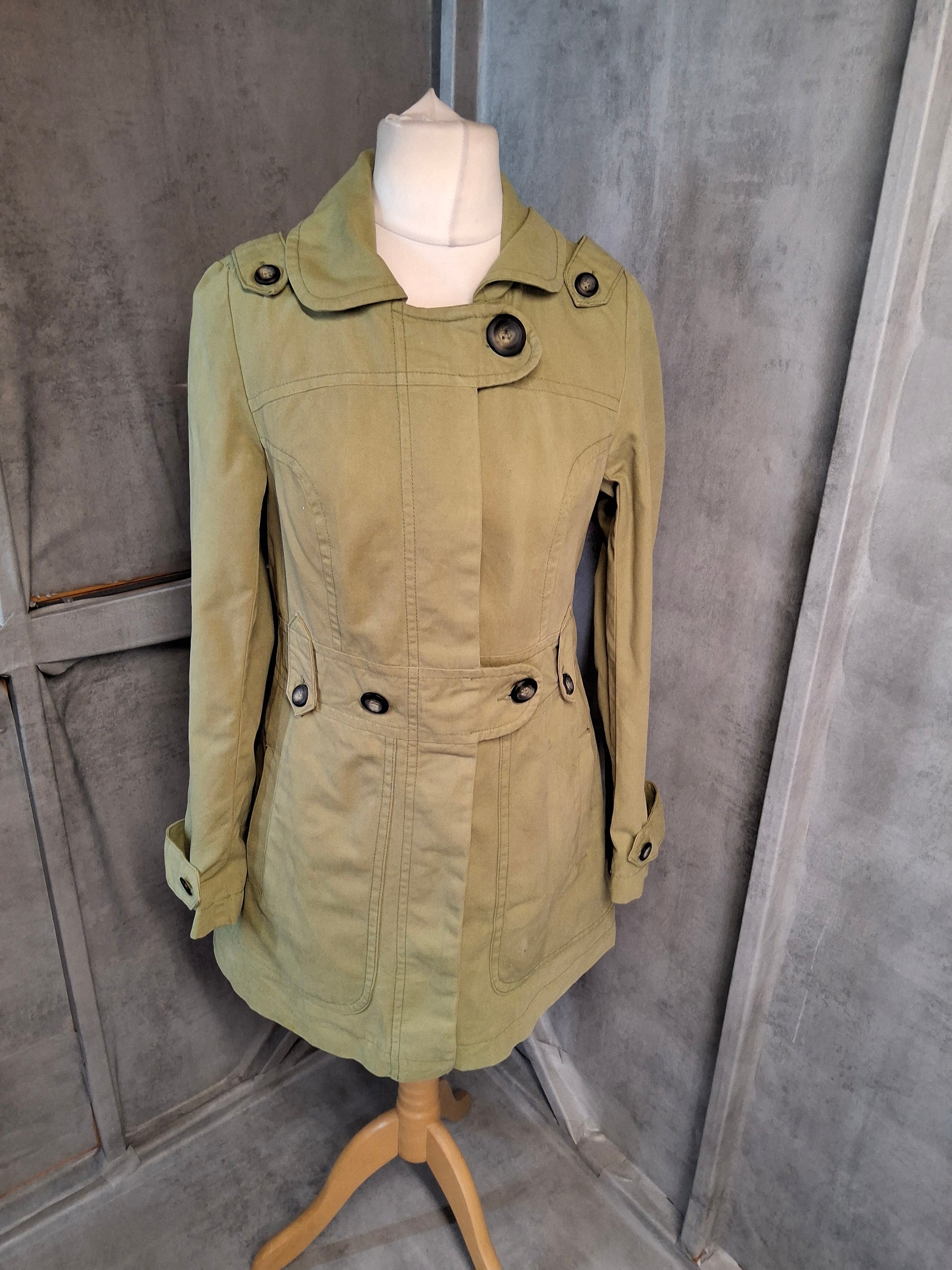 Next Petite Green Pea Coat – Size 12 – 100% Cotton, Lined