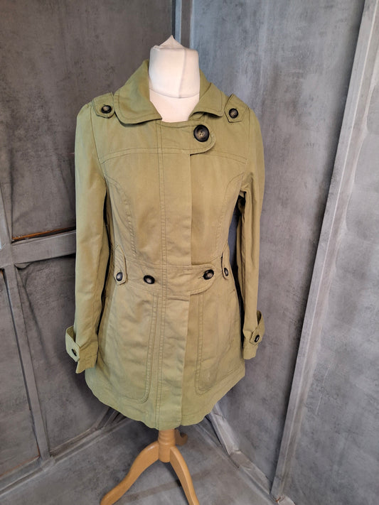 Next Petite Green Pea Coat – Size 12 – 100% Cotton, Lined