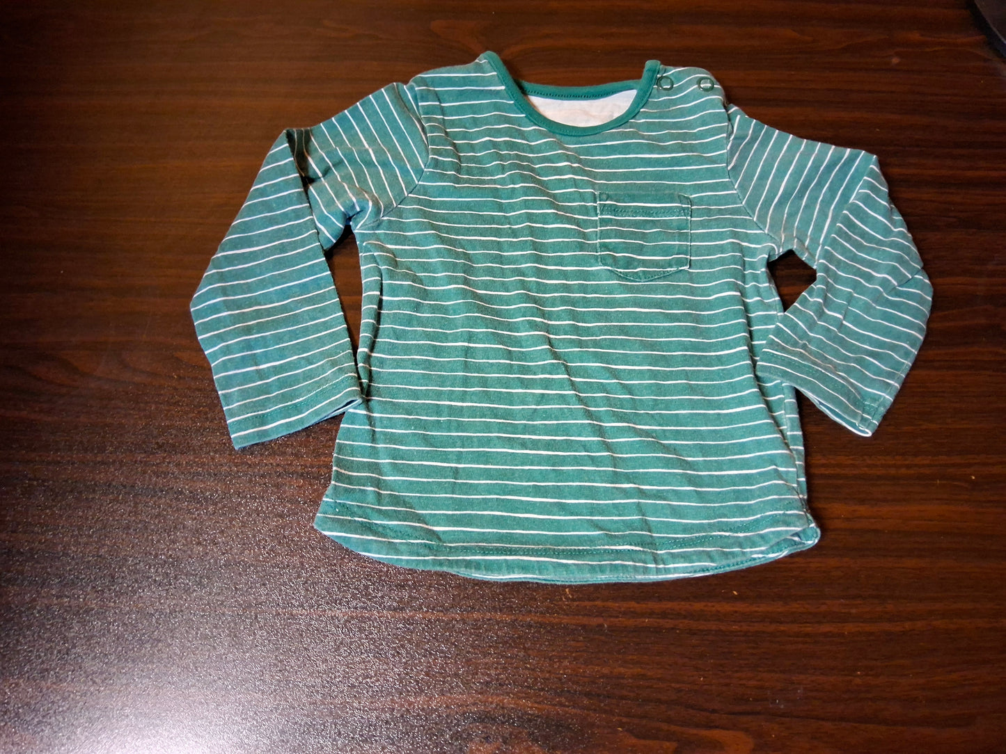 Tu Boys Green & White Striped Long Sleeve T-Shirt – 6–9 Months – 100% Cotton