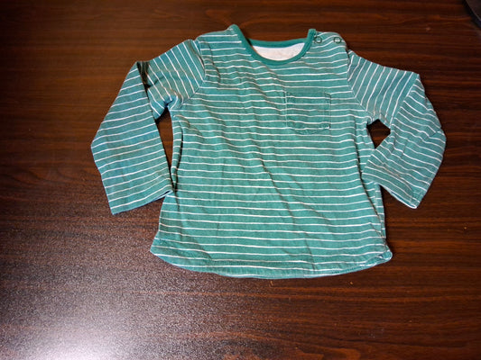 Tu Boys Green & White Striped Long Sleeve T-Shirt – 6–9 Months – 100% Cotton