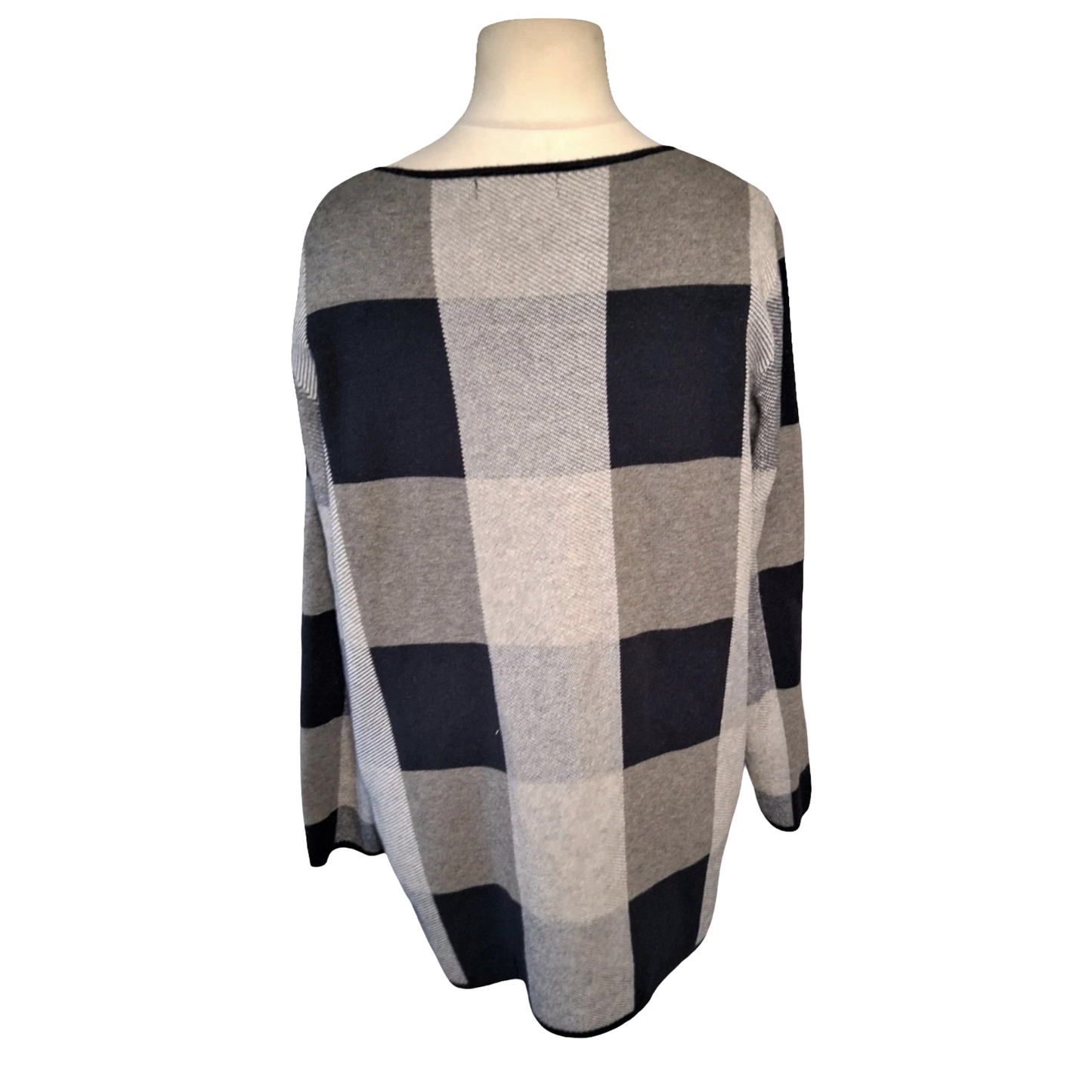 Cerulean Collection Navy & Grey Checked Knit Cardigan – Size M (UK size 12/14)