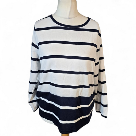 Bonmarché White & Navy Striped Lightweight Jumper – Size 14