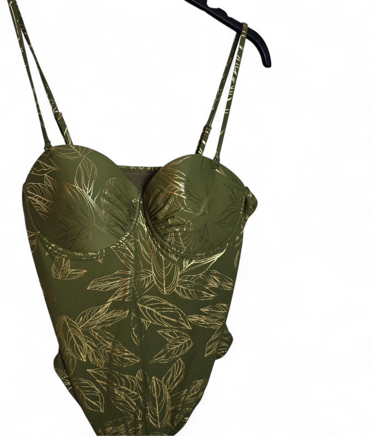 Primark Khaki & Gold Leaf Print Swimsuit | Padded Chest | Adjustable & Removable Straps | Size 18/20 | BNWT