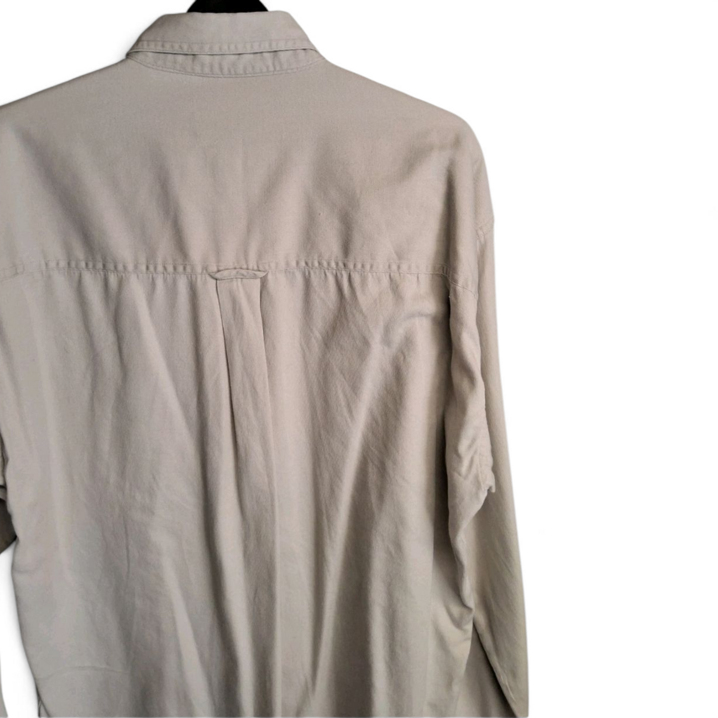 Vintage 90s Ralph Lauren CHAPS Beige Shirt | Size M | Long Sleeve Cotton Logo