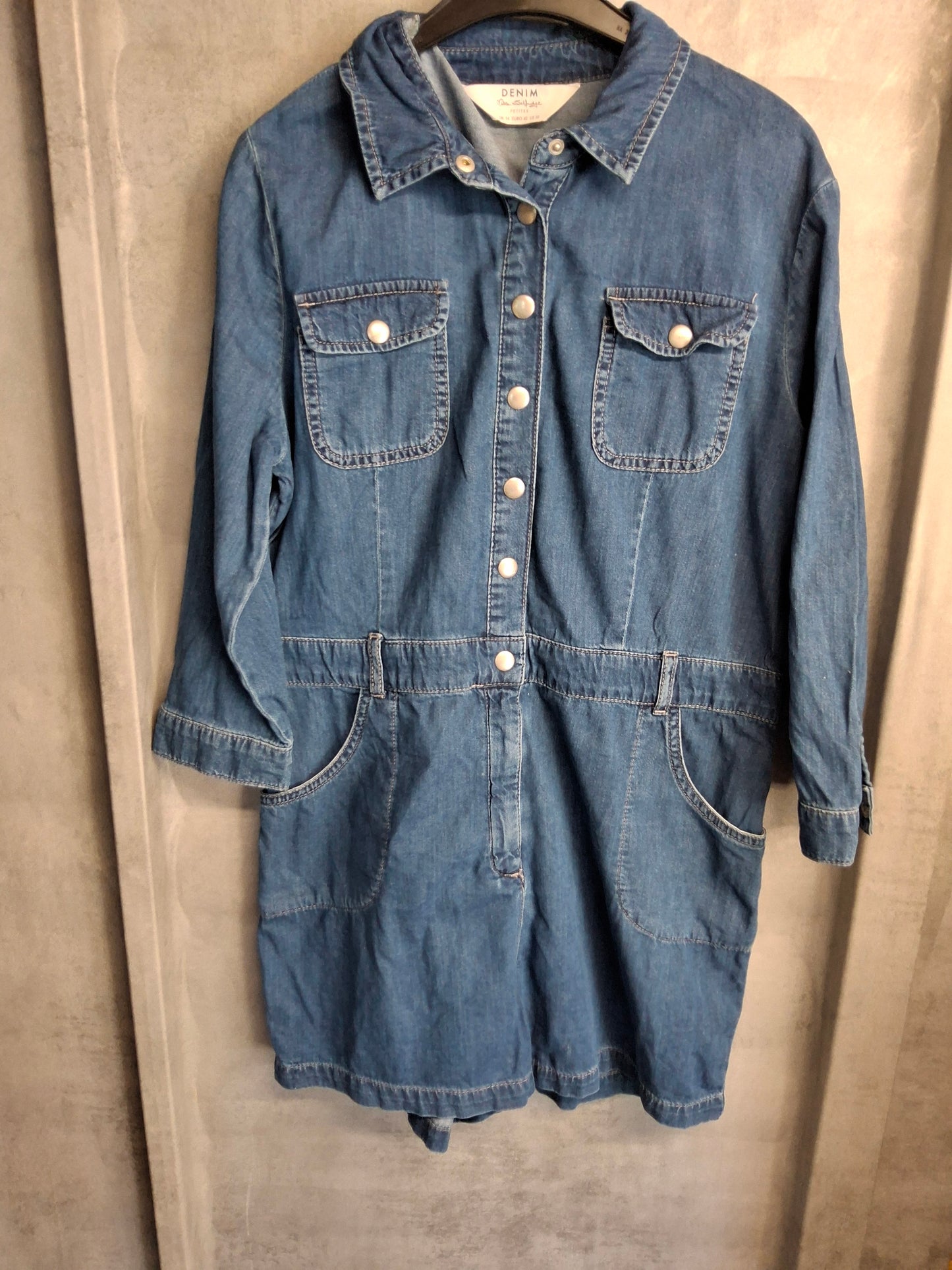 Miss Selfridge Denim Long Sleeve Playsuit – Size 14 Petite