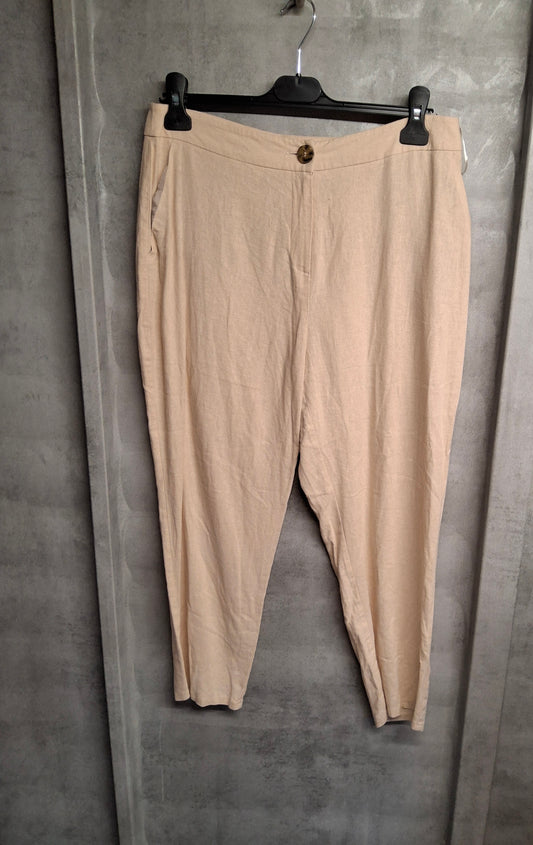Very Cream Linen Blend High-Waist Slim Trousers – Size 12 – Light & Luxe