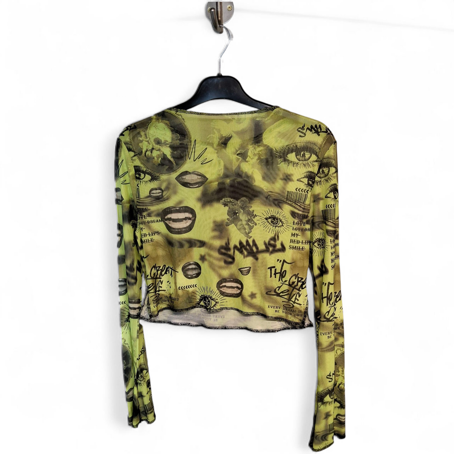 Shein Green Sheer Mesh Crop Top – Size L (UK size 12)