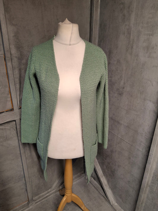 Primark Green Knit Open Midi Cardigan – Size 6/8 – Oversized with Pockets