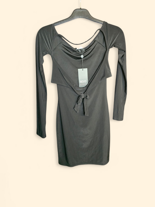 EGO black long sleeved knotted design front mini dress 6 New