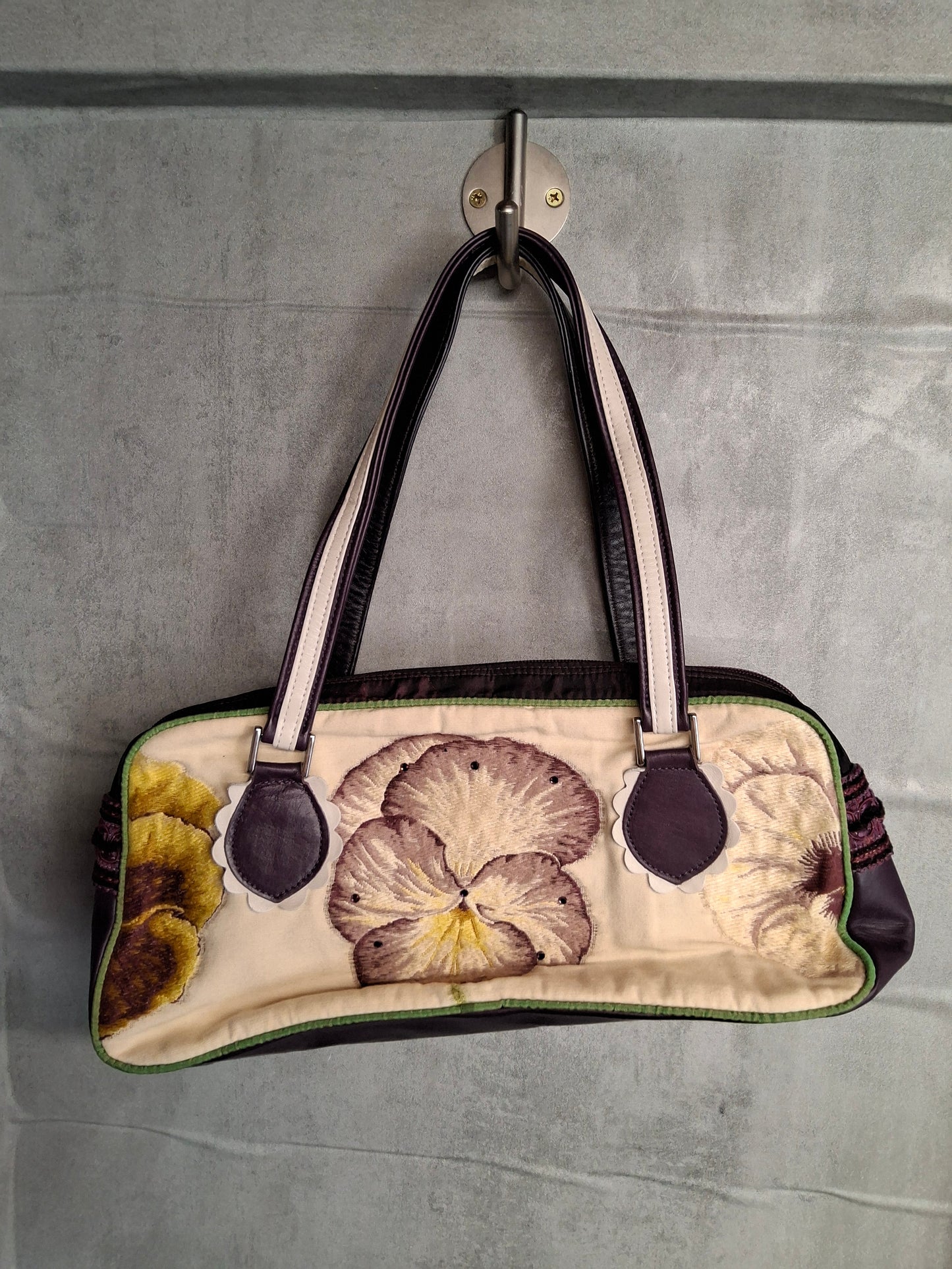 Spencer & Rutherford Purple & Gold Geometric Floral Handbag – Medium