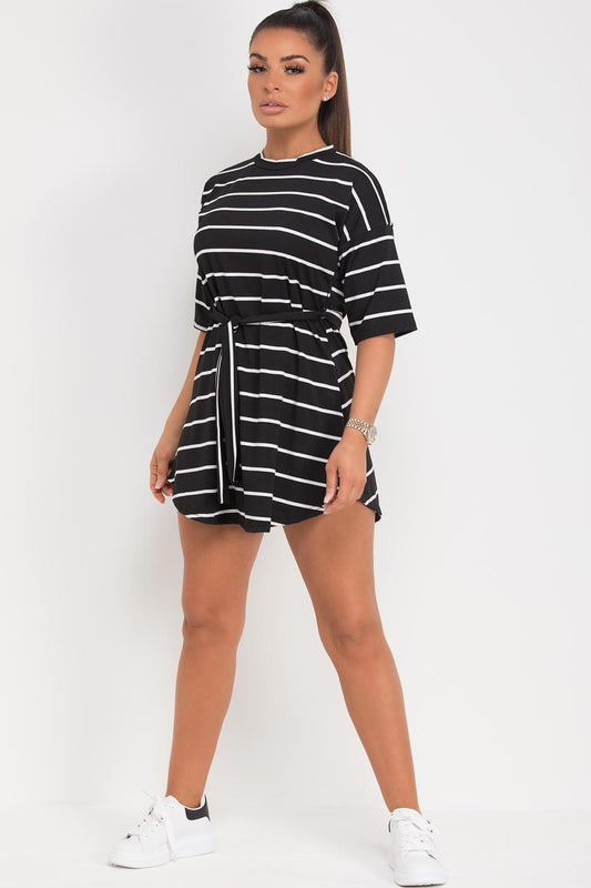 Stylewise Black & White Stripe Mini Dress – Size 6 – Stretchy T-Shirt Dress NWT