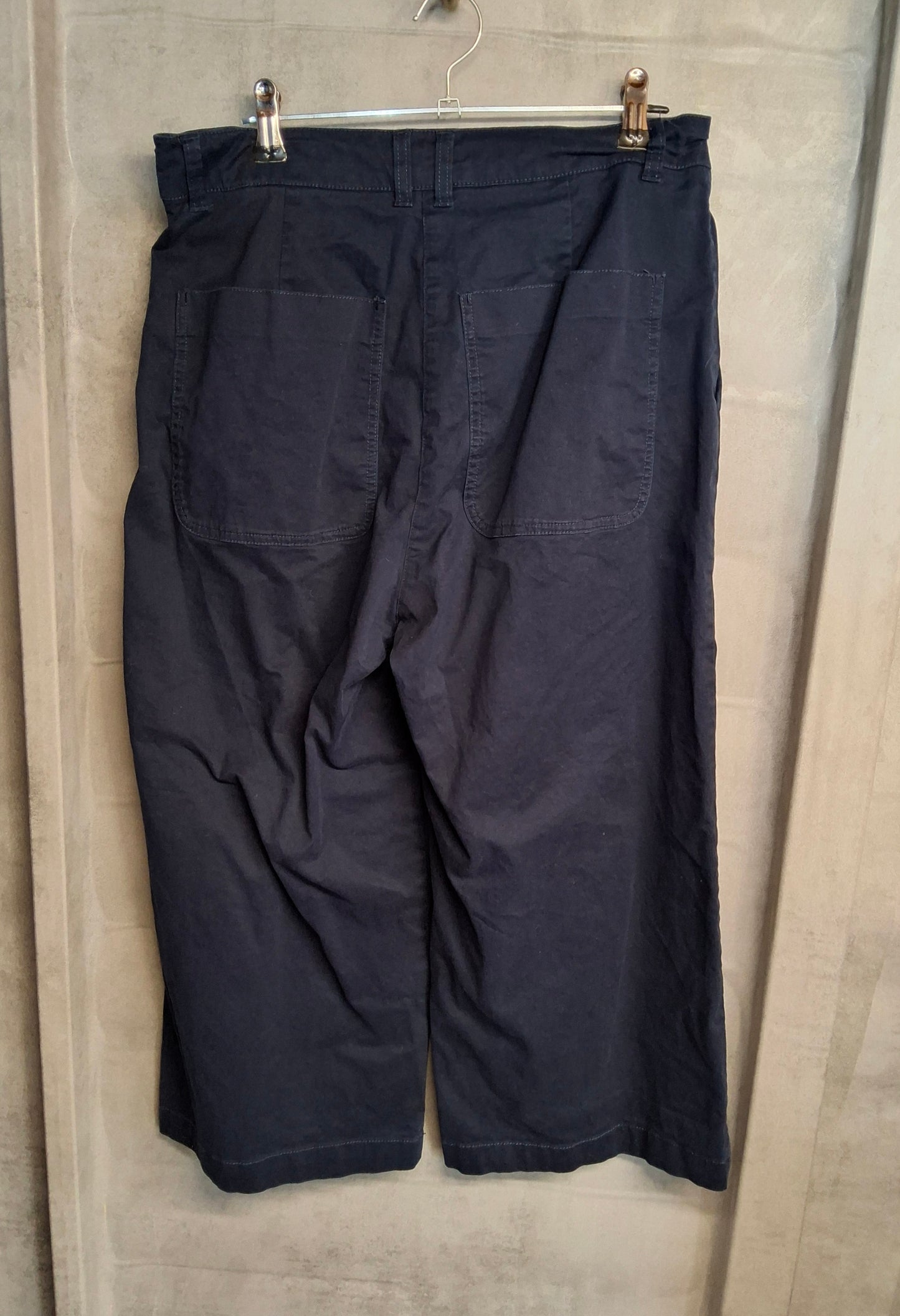 Joules Navy Cotton Wide Leg Cropped Trousers – High Waist – Size 12