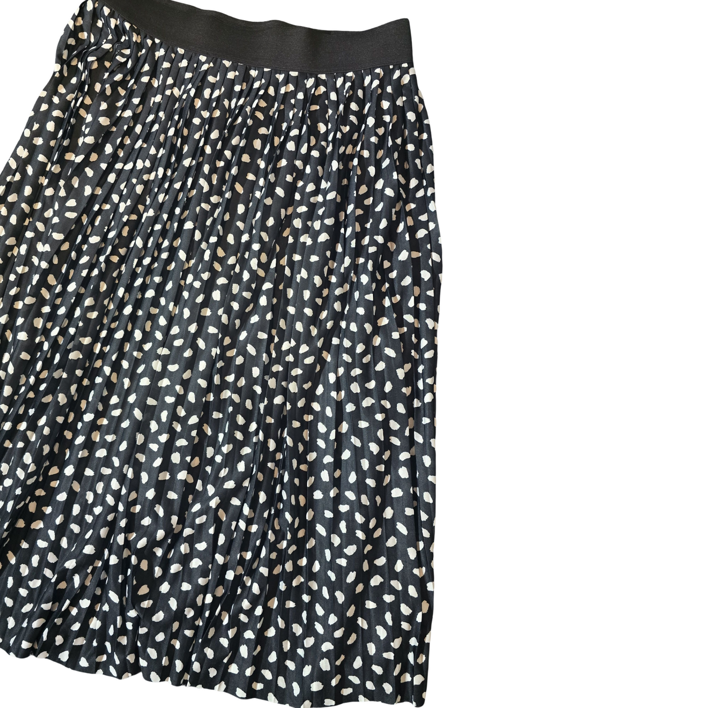 Lipsy Black & White Pleated Midi Skirt – Size 12 – Floaty, Spotty & Fabulous