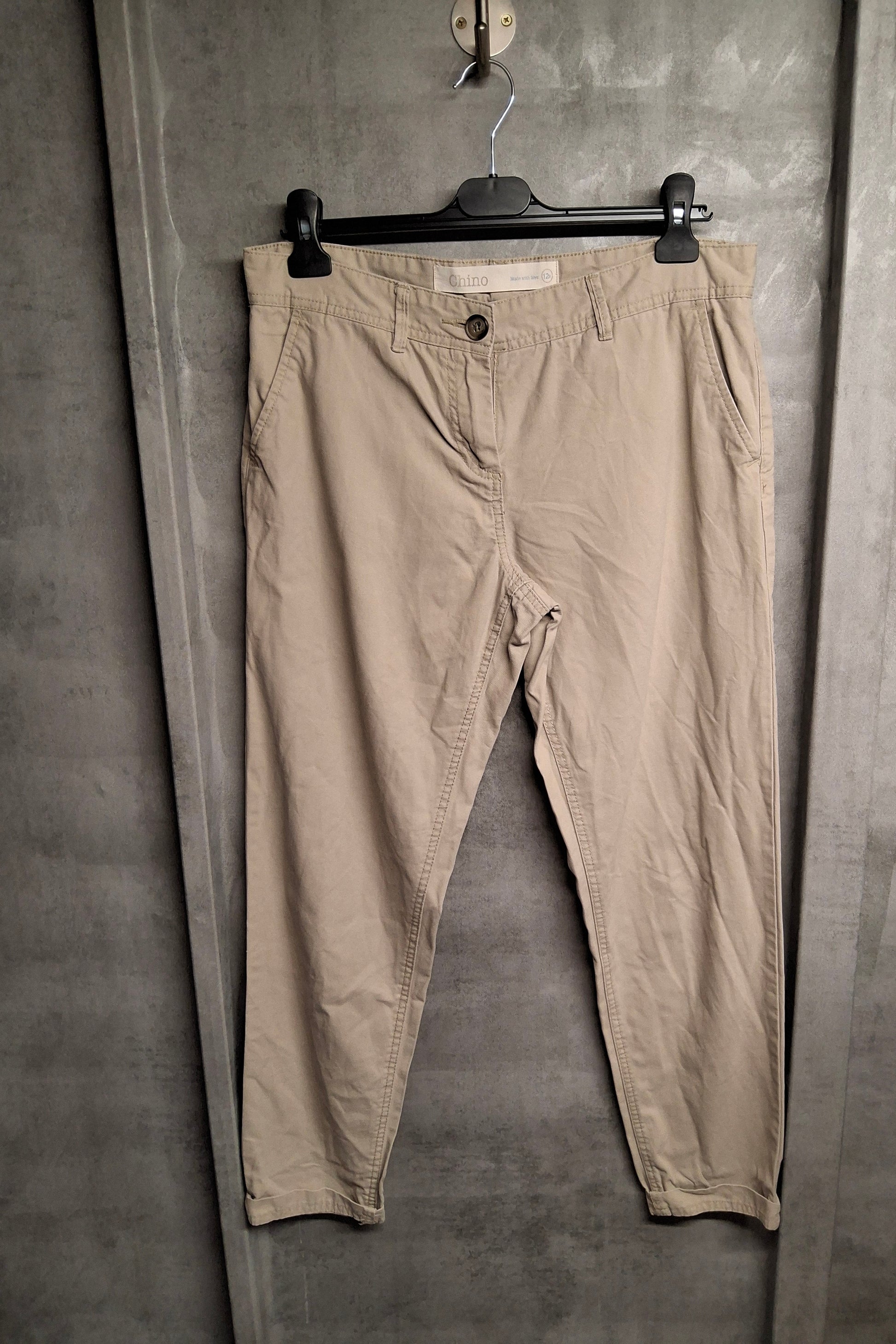 Next Beige Slim Leg Chino Trousers – Size 12 – Smart-Casual Essential