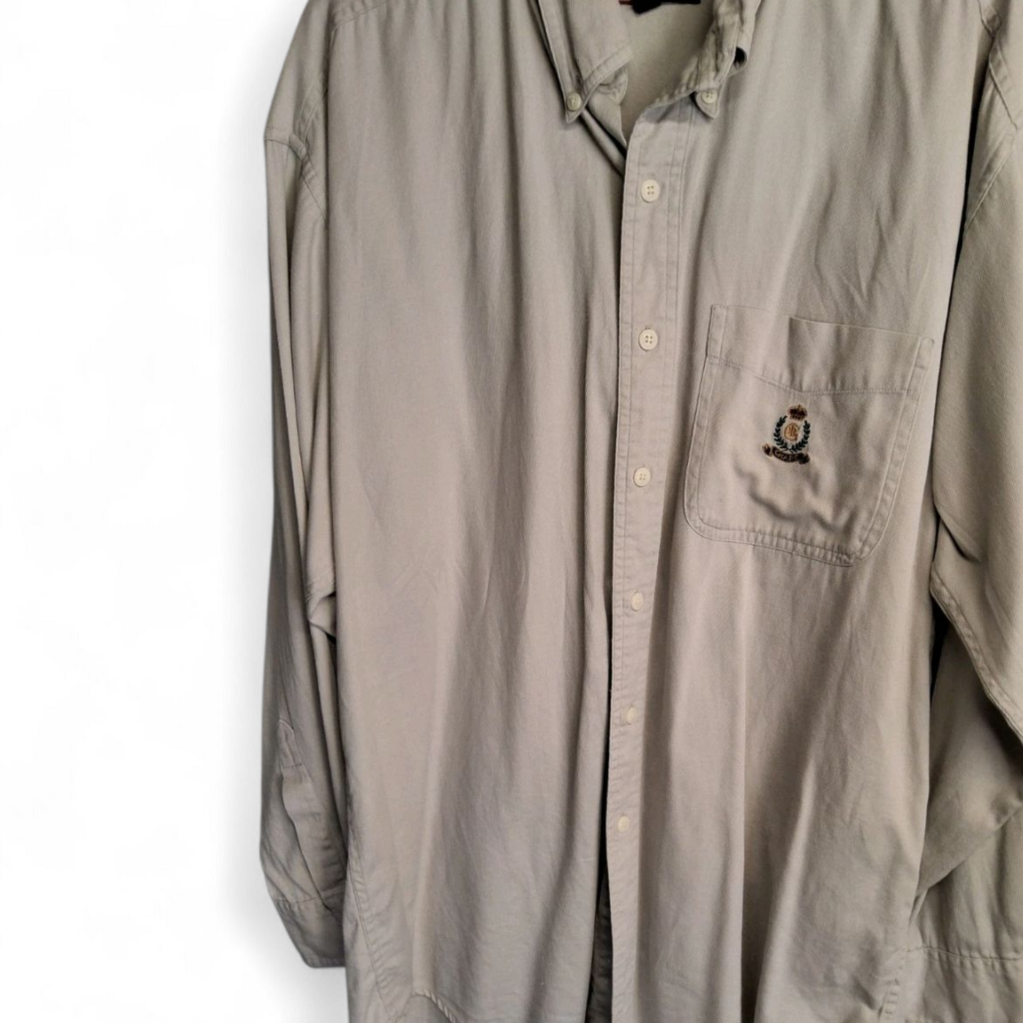 Vintage 90s Ralph Lauren CHAPS Beige Shirt | Size M | Long Sleeve Cotton Logo