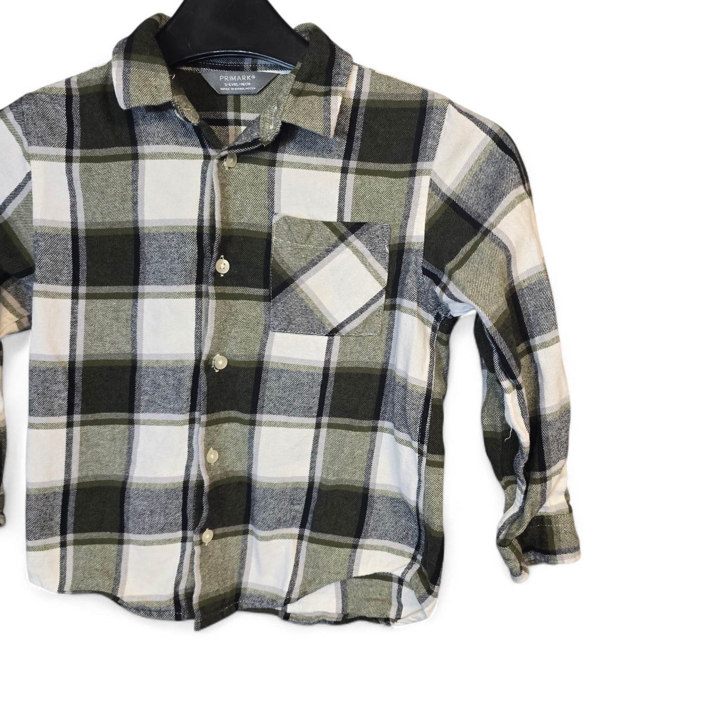 Primark Boys Green & White Checked Shirt – Age 5-6 Years – 100% Cotton