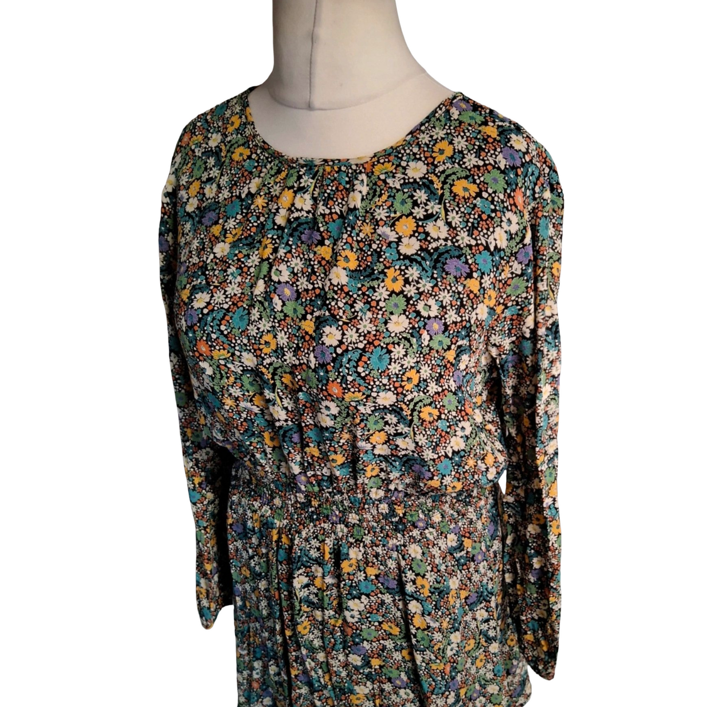 Next Multicoloured Floral Long Sleeve Knee Length Dress – Size 10
