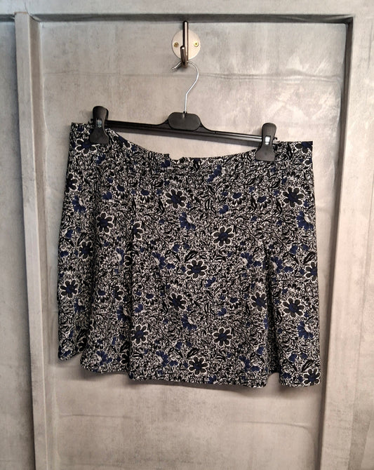 Next Black & Blue Floral Mini Skirt Size 16 – Lightweight, Back Zip, 100% Polyester, Unlined